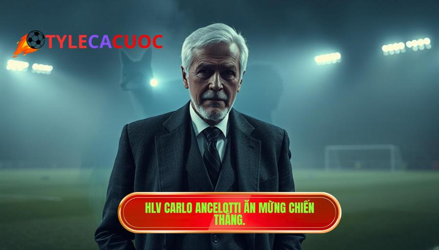 3. HLV Carlo Ancelotti ăn mừng chiến thắng.